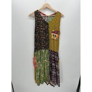 Ok Mike Womens Midi Dress Size OS Patchwork Boho Pockets Gypsy Hippie